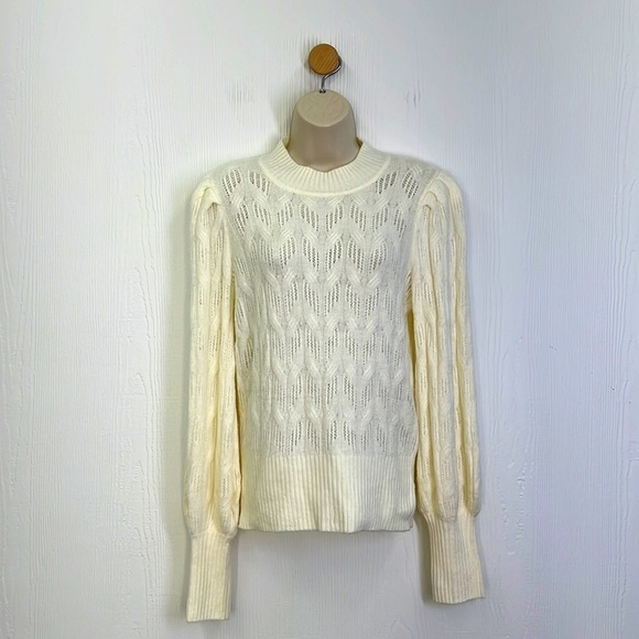 Express - NWT Ivory Knit Design With Puffy Sleeves Sweater Size Small - Picture 1 of 11